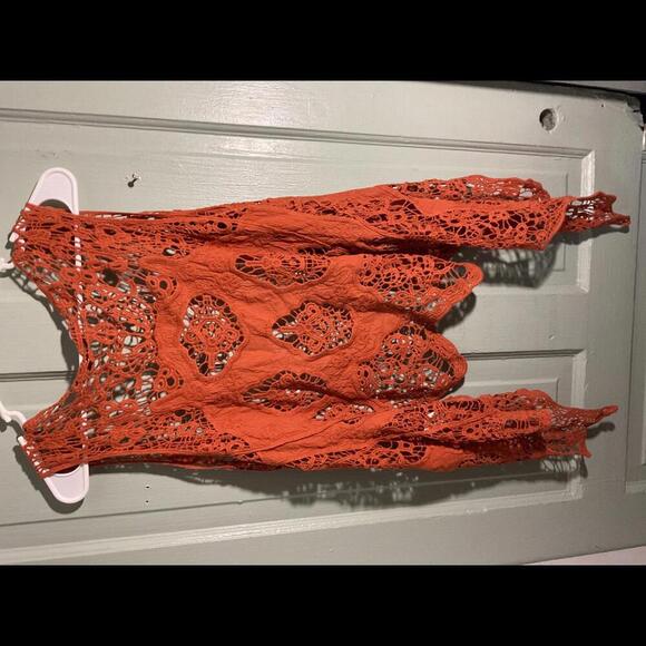 Jastie Rust Orange Crocheted Open Vest Festival Boho - Picture 4 of 6